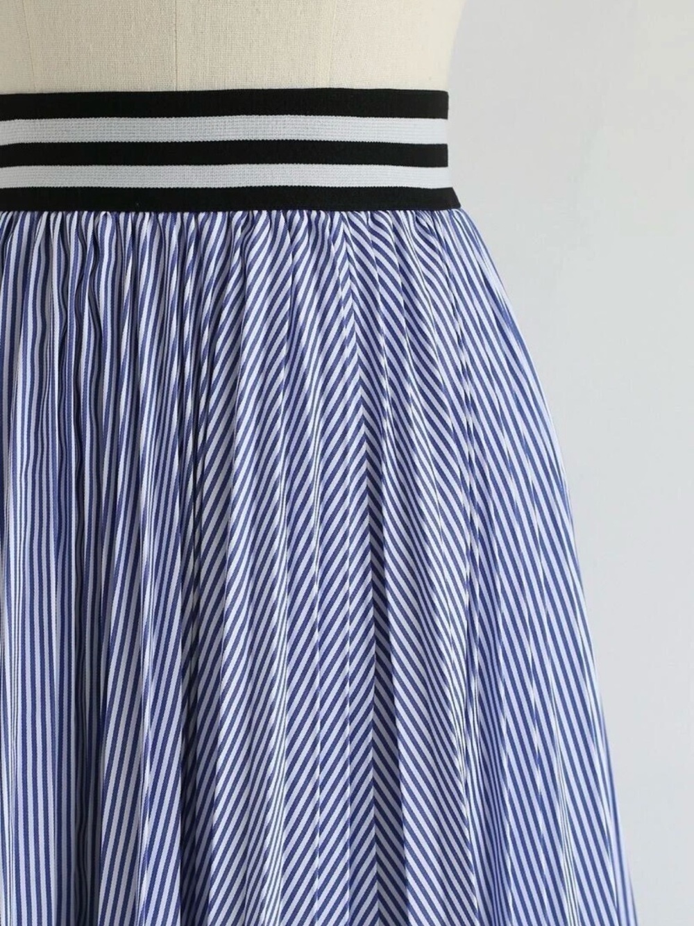 Chicwish Blue and White Striped Maxi Skirt with Black Contrast Waistband - Picture 4 of 8